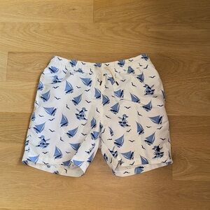Blue and White Sailboat Print kids Swim Shorts